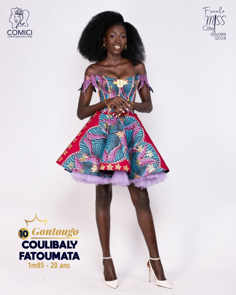 MissCi2024 Discover the candidate N°10 and appreciate her original look that reflects her personalityCOULIBALY Fatoumata Miss Gontougo 2024 1m85 - 20 years old Degree 1 Law
