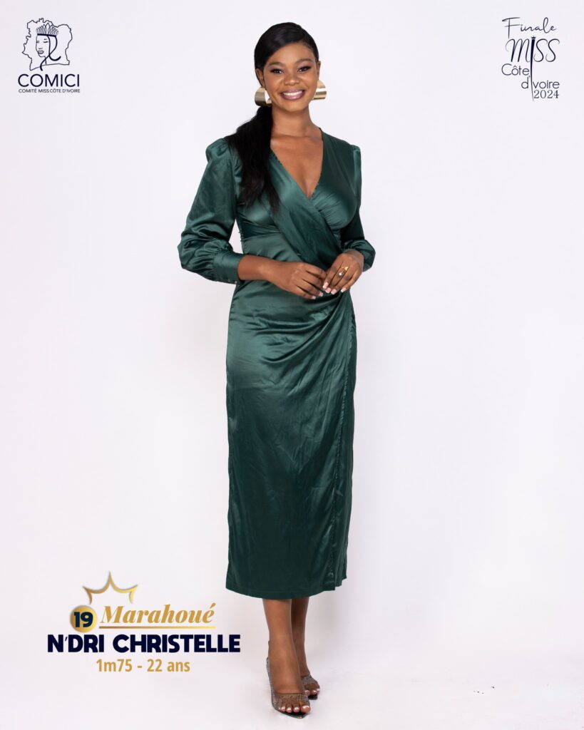 MissCi2024 Discover the candidate N°19 and appreciate her original look that reflects her personalityN'DRI Christelle Miss Marahoué 2024 1m75 - 22 years old Degree in supermarket distribution